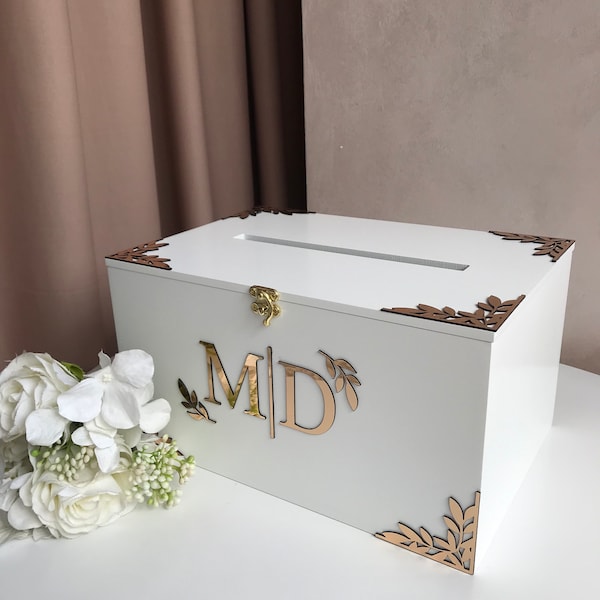 Personalised White Wedding Card Box, Boho Wedding Post Box, Wedding Money Box, Rustic Wedding Decor, Custom Wedding Card Box