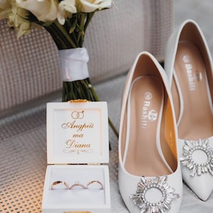 Caja para anillos de boda, caja para anillos de compromiso, caja para anillos, caja de madera, caja personalizada, caja para anillos, almohadilla para anillos de boda, anillos, joyero, blanco