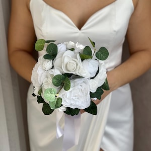 Wedding bridal bouquet, boho wedding decor, wedding flowers, wedding decoration, bridesmaid bouquet, faux wedding flowers, white silk flower
