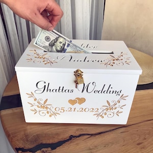 Caixa de dinheiro de casamento gravada, decoração de caixa de correio, caixa de cartão de madeira, decoração rústica de casamento, ideia de presente personalizado para casal