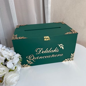 Quinceañera groen decor, 16e verjaardagsfeest, houten herinneringsdoos, cadeau Quinceañera, decor brievenbus, decor verjaardagsfeestje, cadeau voor dochter