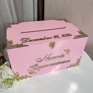 Rosa süße 16 Kartenbox, personalisierte Quinceanera-Kartenbox, Erinnerungsbox aus Holz, Quinceaño-Dekor, 15.Geburtstagsgeschenk, Geschenk für die Tochter