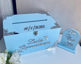 Personalized quinceanera card box, wooden keepsake for 15th birthday, Quinceañera decor, birthday daughter gift, graduation keepsake box