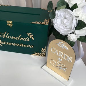 Smaragdgroene kaartdoos Sweet 16, gepersonaliseerde quinceanera-kaartdoos, houten aandenkendoos, verjaardagsteken, Quinceañera-decor, 16e verjaardagsfeestje
