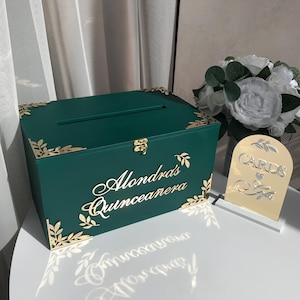 Smaragdgrüne Quinceanera-Kartenbox, süße 16-Kartenbox, Geburtstags-Partydekor, Hochzeitskartenbox, personalisiertes Quinceanera 15.Geburtstagsgeschenk