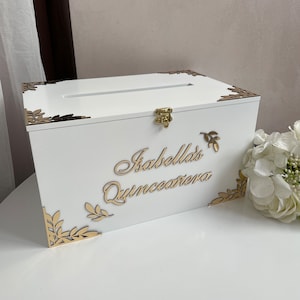 Scatola di biglietti bianca personalizzata per Quinceañera, scatola postale Boho, salvadanaio, decorazione rustica per Quinceañera, scatola di biglietti bianca personalizzata, Quinceañera