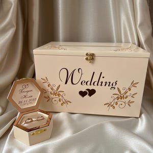 Boho Hochzeitszeremonie Dekor, Box für den Ehering, personalisierte Hochzeitskarte Box, Erinnerungsbox aus Holz, klassischer Ringhalter, Brautgeschenk