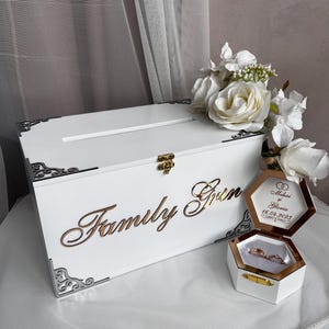 Klassisches Hochzeitsset mit Ringhalter und Erinnerungsbox aus Holz, Kartenbox für Hochzeiten, Schmuckschatulle für Hochzeiten, Ringboxen für Hochzeiten