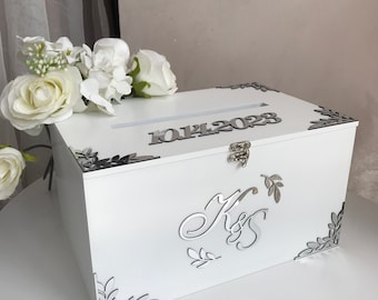 Personalised Wedding Silver Card Box, Boho Wedding Post Box, Wedding Money Box, Rustic Wedding Decor, Custom Wedding Card Box