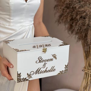 Boîte à souvenirs en bois bohème, boîte pour cartes de mariage gravée, décorations de mariage, boîte à souvenirs en bois, boîte à cartes avec fente, tirelire de mariage