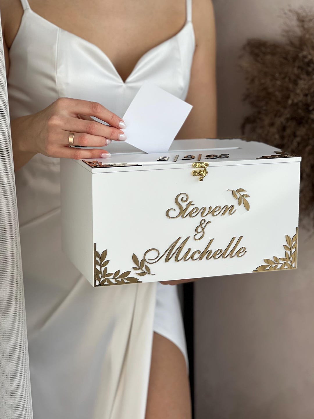White Engraved Wedding Card Box and Wedding Sign, Wooden Memory Box ...
