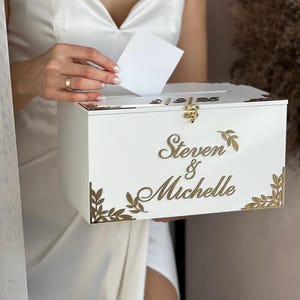 Boîte pour cartes de mariage et plaque de mariage gravées en blanc, boîte à souvenirs en bois avec bouquet de mariage, réservez votre mariage, boîte pour cartes de remise des diplômes