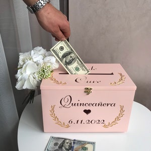 Personalised Quinceañera Pink Card Box, Boho Post Box, Money Box, Rustic Quinceañera Decor, Custom Pink Card Box, Quinceañera