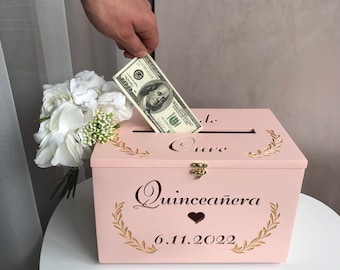 Personalised Quinceañera Pink Card Box, Boho Post Box, Money Box, Rustic Quinceañera Decor, Custom Pink Card Box, Quinceañera