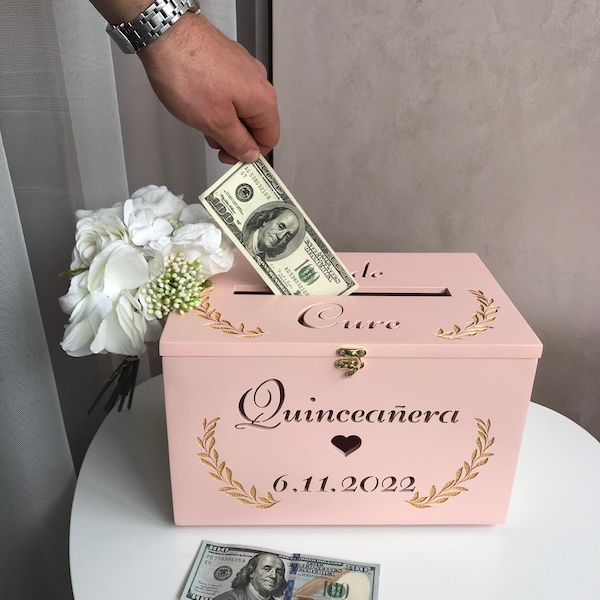 Personalised Quinceañera Pink Card Box, Boho Post Box, Money Box, Rustic Quinceañera Decor, Custom Pink Card Box, Quinceañera