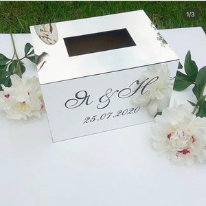 Caja de tarjeta con espejo para bodas, caja para despedida de soltera, caja de recuerdos, decoración rústica para bodas, caja de bienvenida para bodas, regalo de aniversario, idea de regalo para parejas