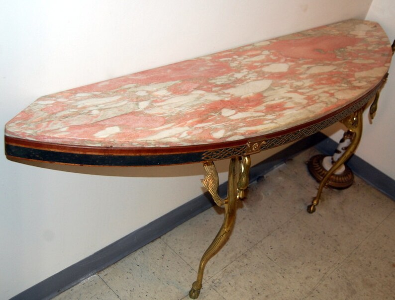 Original Antique Art Deco Half Round Marble Top Console Table