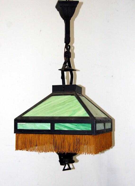 Antique Original Stained Glass Light Fixture Vintage Lighting Image 0