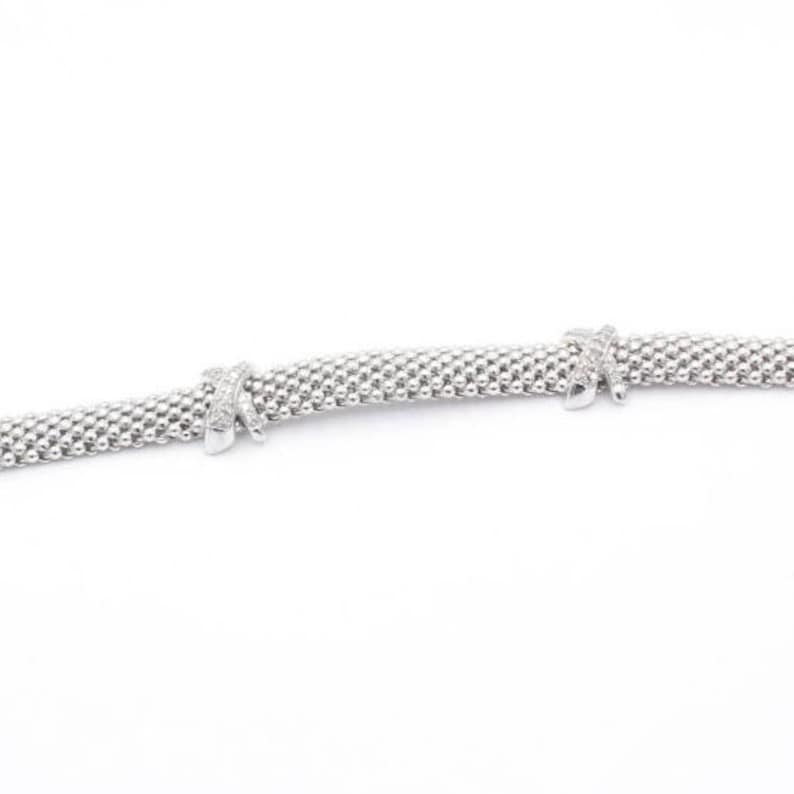 925 Sterling Silver Inox Italian Woven Beaded Diamond Bracelet
