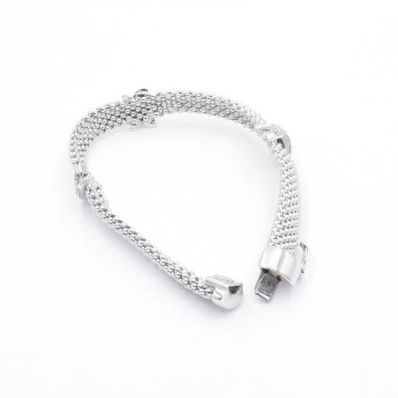 925 Sterling Silver Inox Italian Woven Beaded Diamond Bracelet
