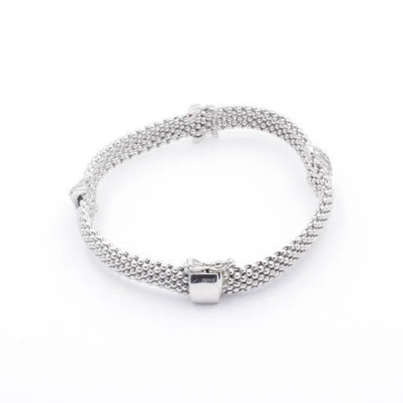 925 Sterling Silver Inox Italian Woven Beaded Diamond Bracelet
