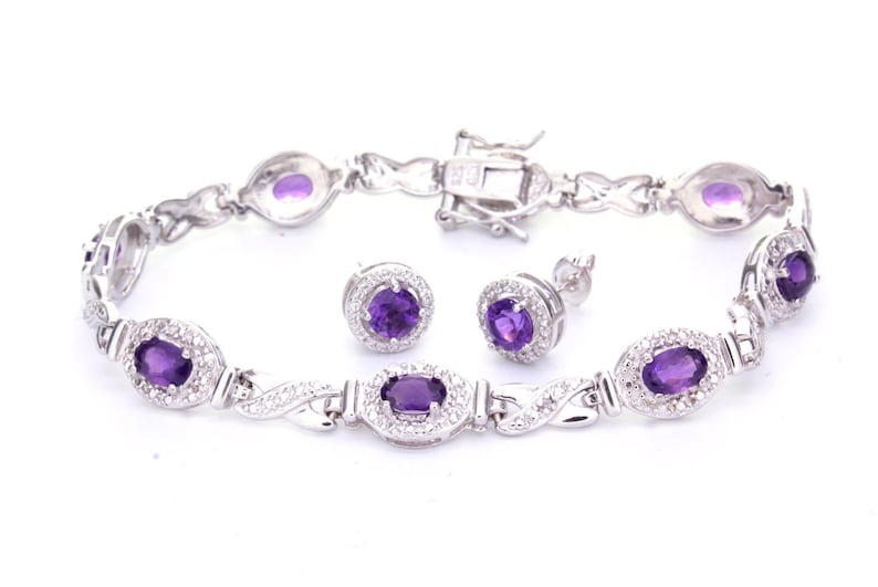 Purple Amethyst Earrings and Bracelet Sterling Silver