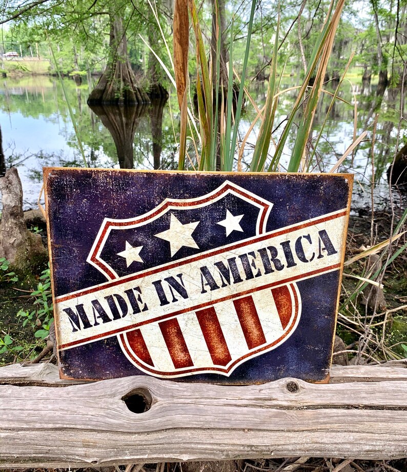 Made in America metal tin sign vintage wall decor garage shop Etsy