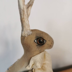 Hare, art cloth hare, softsculpture, embroidered hare, decorative art, home decor, vintage style hare