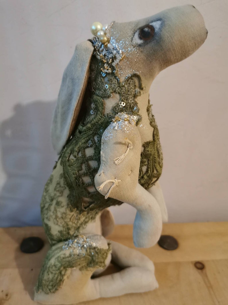 Cloth hare, art doll, new growth hare, faux taxidermy, home decor, collectors hare, soft hare, stuffed creature image 2