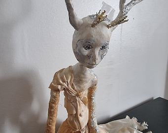 art doll, mythical Faun doll, home decor , art sculpture, mixedmedia figure, unique gift, mixedmedia doll