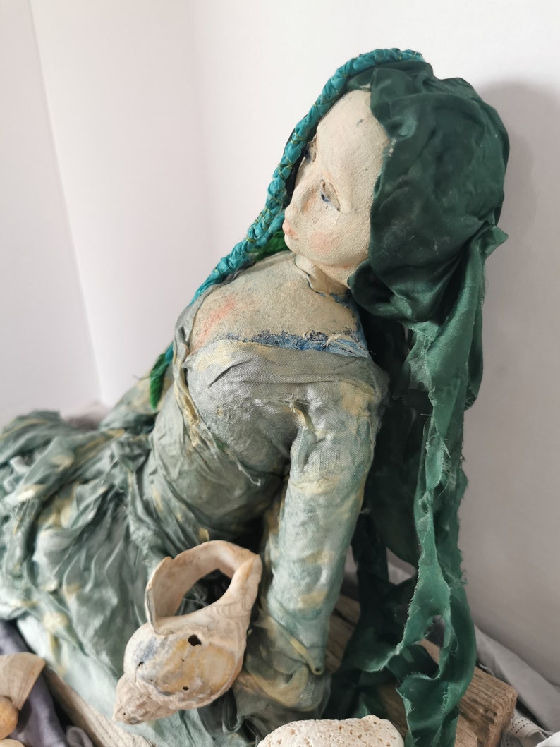 Seawitch, mermaid, softsculpture, art doll, recycled figure, home decor, nostalgic doll, art, collectors doll, ooak doll, authors doll image 6