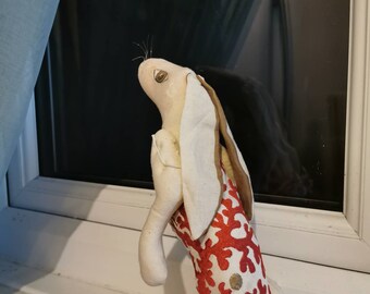 Christmas hare, little white hare, faux taxidermy, fabric rabbit, nostalgic hare, heirloom, home decor, Christmas decor, art cloth softsculp