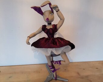Art  doll, cloth doll, ballerina doll,  rabbit doll, softsculpture doll,decorative art doll, home decor doll,heirloom doll