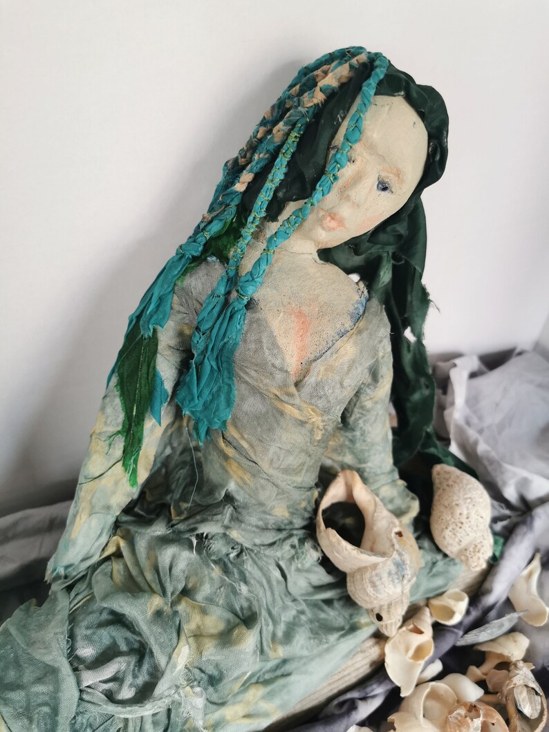 Seawitch, mermaid, softsculpture, art doll, recycled figure, home decor, nostalgic doll, art, collectors doll, ooak doll, authors doll image 2