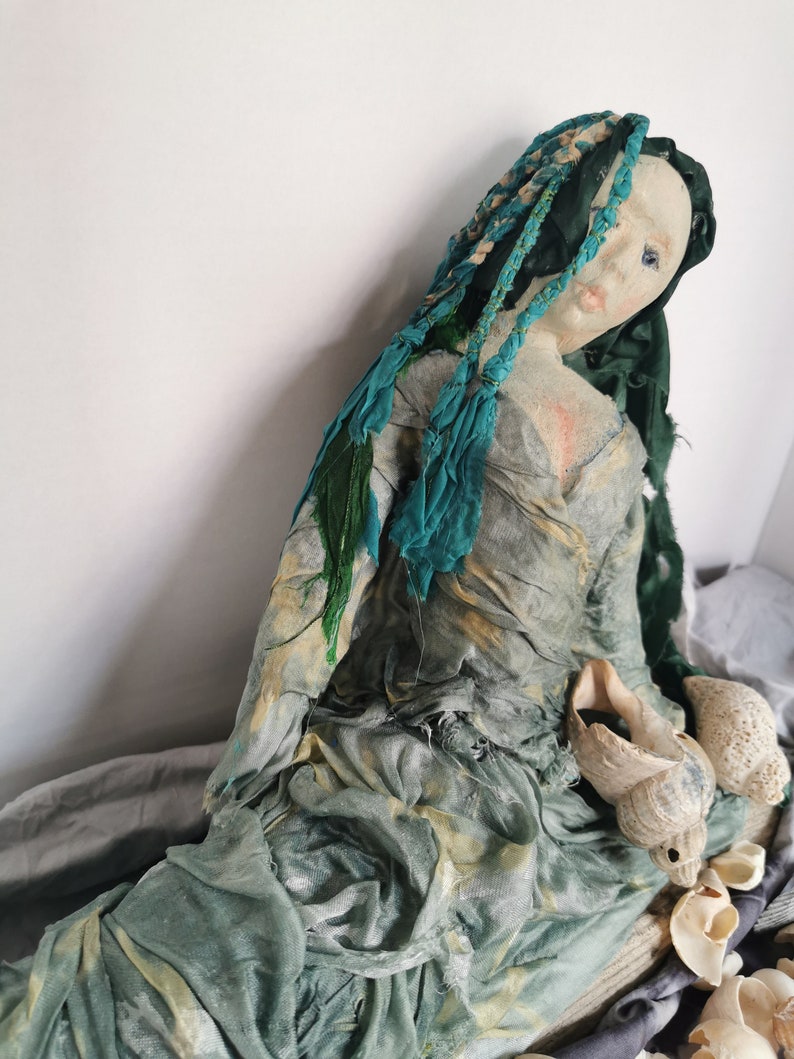 Seawitch, mermaid, softsculpture, art doll, recycled figure, home decor, nostalgic doll, art, collectors doll, ooak doll, authors doll image 7