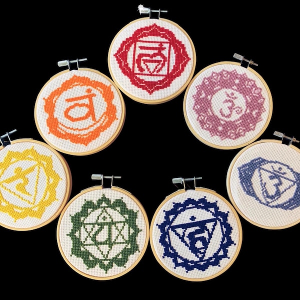 Colección Chakras - Patrón de punto de cruz moderno - Arte de los chakras - Patrones de Saturno Colección completa de chakras