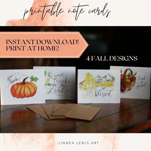Cartes de correspondance d'automne imprimables, cartes de voeux d'automne, à imprimer à la maison, carte de Thanksgiving, remerciements, si béni, Dieu est bon, O remerciements