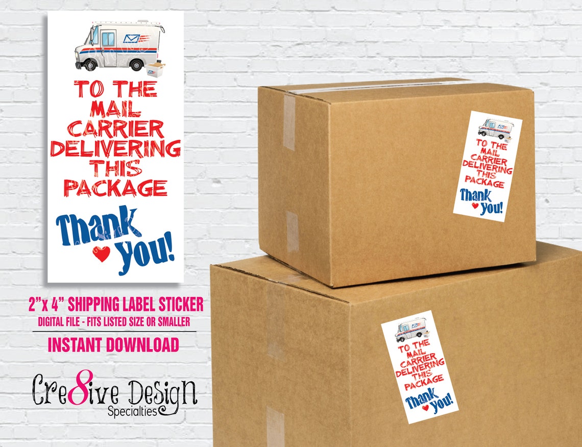 Thank You Mail Carrier Label INSTANT DOWNLOAD Printable Etsy
