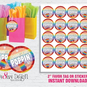POP IT Favor Tag, Favors Tags, Thanks For Poppin By,  Pop It Fidget Birthday Party, Party Favors, Fidgets, Instant Download