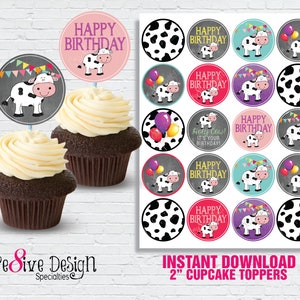 COW BIRTHDAY Cupcake Toppers, Holy Cow Birthday, Cow Birthday Party, Baby Cow Party, Cow Spots, Farm Birthday, Cow Party, Instant Download