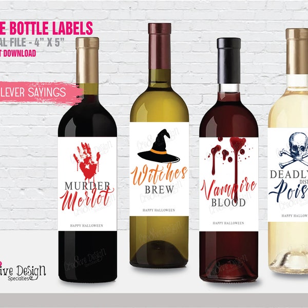 Halloween Party Wine Bottle Labels, Halloween Party Supplies, Halloween Labels, Halloween Stickers, Halloween Party, Instant Download