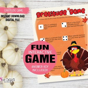 Thanksgiving Gratitude Game, Dice Game, Friendsgiving Party Game, Thanksgiving Kids Game, Thanksgiving Ice Breaker, Instant Download
