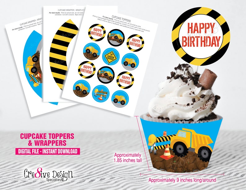Dump Truck Cupcake Wrappers Dump Truck Cupcakes Dump Truck Cupcake Toppers Wraps Construction Cupcake Toppers Instant