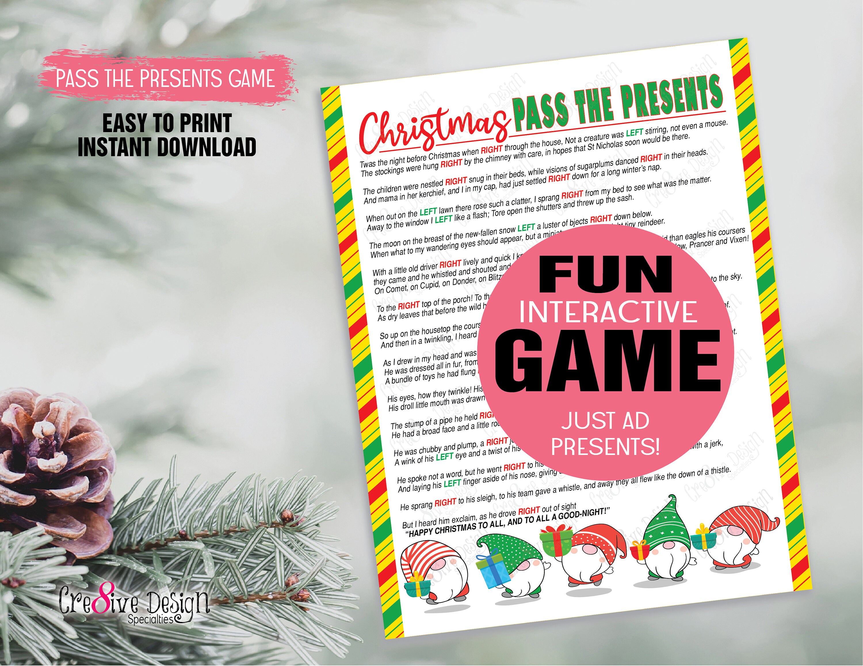 Christmas Pass the Gift Game, Xmas Game, Christmas Family Game, Christmas  Party Game, Christmas Pass the Present, Download TLC659d PNN15