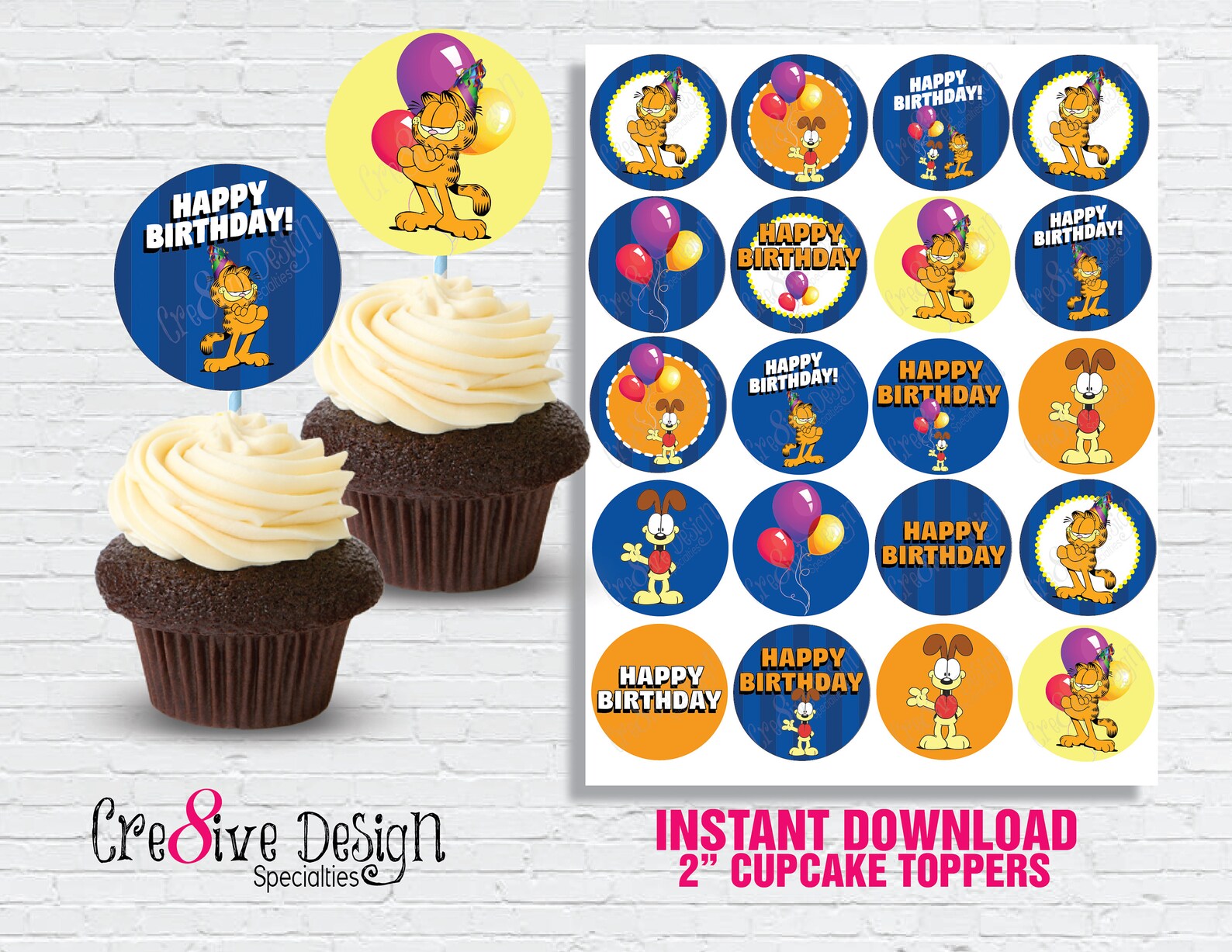 GARFIELD Cupcake Toppers Garfield Birthday Garfield Party Etsy