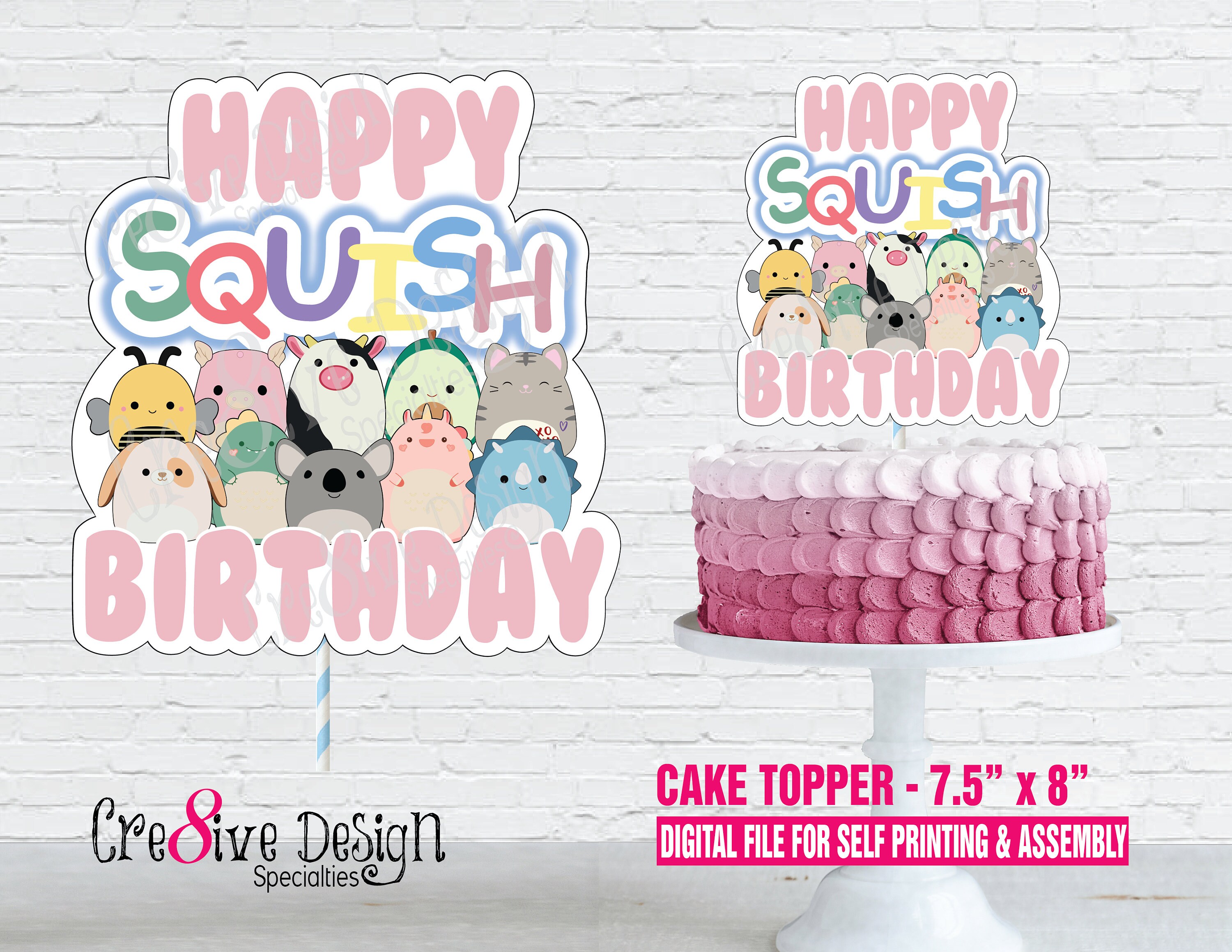 Printable Digital File Squishmallow Birthday Cake Topper Craft Supplies 