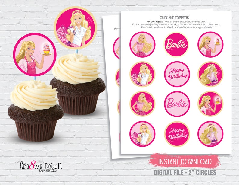Barbie Cupcake Toppers Barbie Stickers Barbie Party Favors Etsy