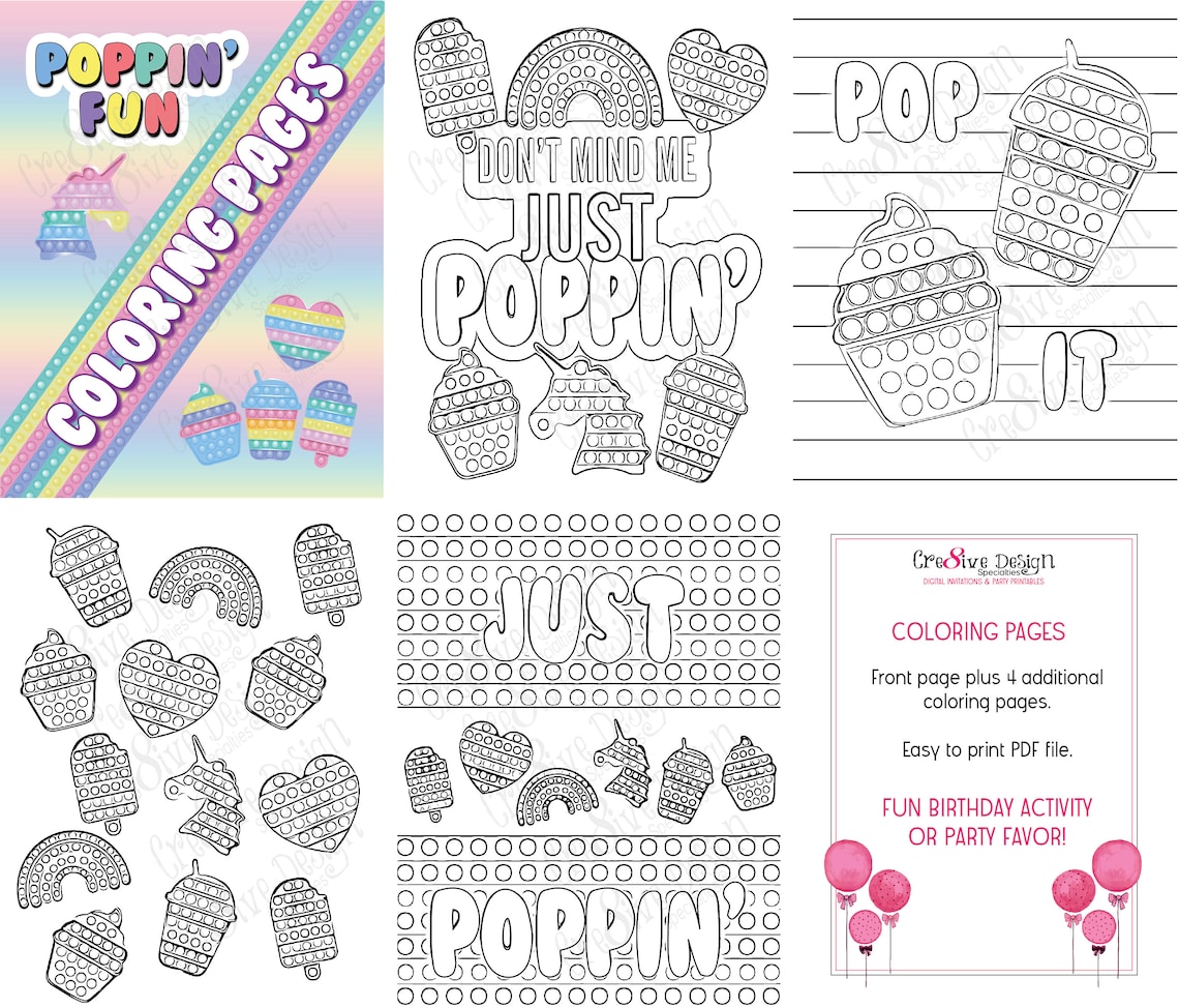 Pop It Party Favors Coloring Pages