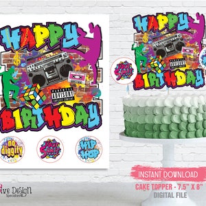 90s Hip Hop Cake Topper Printable Digital File, 90s Hip Hop Birthday Party, 90s Party Supplies, Instant Download