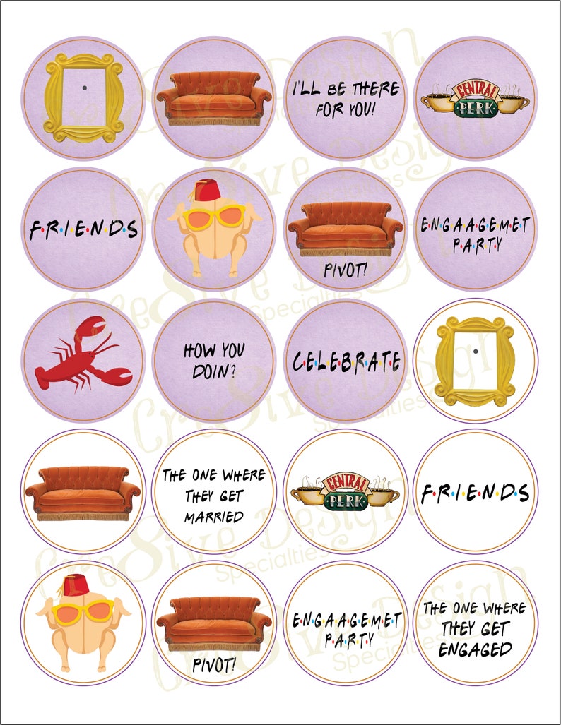 FRIENDS TV Theme Cupcake Toppers FRIENDS Engagement party | Etsy